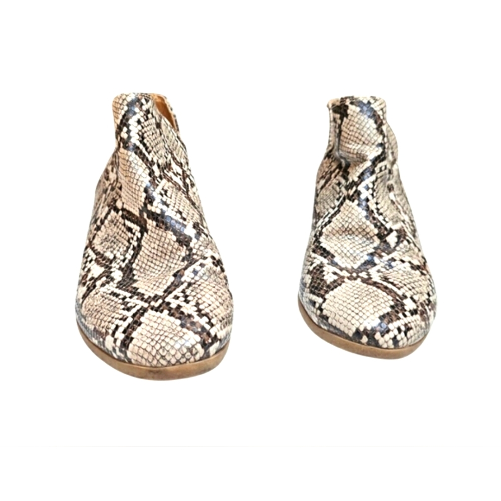 Express Brown & Cream Snakeprint Faux Leather Ankle Zip up Heel Boots Booties 9 - Picture 3 of 12